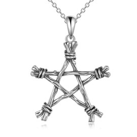 YFN Pentagram Chain Pentacle Necklace Sterling Silver Star Pendant Necklace Wicca Jewellery Gifts for Women Men, Sterling Silver, No Gemstone