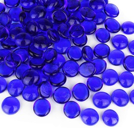 CYS EXCEL Cobalt Blue Glass Gemstone Beads Vase Fillers Flat Marble Beads Multiple Color Choices Aquarium Decor Rocks Floral Stones Decorative Mosaic Glass Gem Pebbles, 3 LBS