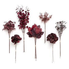Ling's Moment Artificial Greenery Stems Box Set, 35pcs with 7 Kinds of Faux Flowers Picks for DIY Bridal Bouquets Wedding Floral Arrangement Table Centerpieces, Moody Burgundy