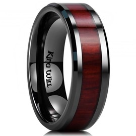 King Will NATURE 7mm Black Ceramic Ring Koa Wood Inlay Wedding Band High Polished Finish Comfort Fit 10