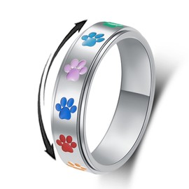 LuckyAmor Anxiety Ring for Women Fidget Rings - 6mm Multicolor Dog Paw Ring Stainless Steel Spinner Rings for Anxiety for Women Stress Relief Gift for Teen Boys Girls Size 6-10 (7, Silver)…