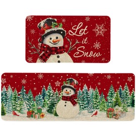 Roszwtit Christmas Snowman Kitchen Rugs and Mats Set of 2, Merry Christmas Kitchen Mat, Winter Holiday Xmas Washable Non-Slip Floor Mats for Christmas Kitchen Decor - 17x29 and 17x47 Inch