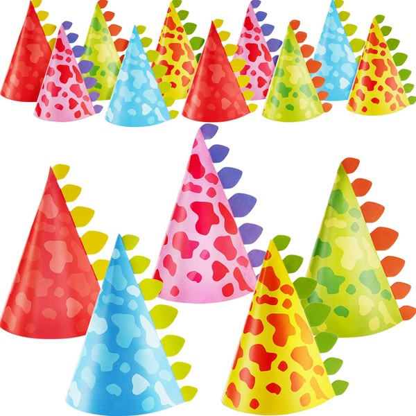 20 Pieces Dinosaur Party Hats Birthday Party Cone Dinosaur Hats Craft Art Kit Make Your Own Dinosaur Paper Hats for Kids Birthday Party Supplies, 5 Styles