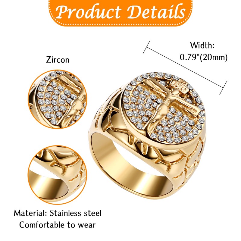 Flonge Men's Jesus Cross Ring: Christian Cross Bling Iced Out