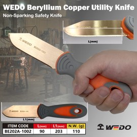 WEDO Non-Sparking Common Knife 8”, Spark-free Safety Knife, Non-Magnetic, DIN Standard, BAM & FM Certificate, Beryllium Copper
