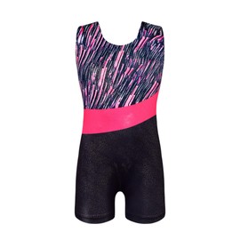 Domusgo Girls Leotards for Gymnastics Size 6-7 Years Old Black Pink Lines Sleeveless Biketards