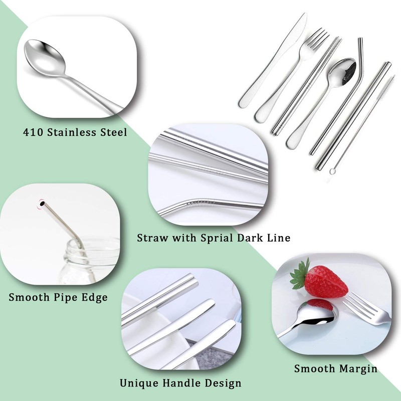 9 Piece Portable Stainless Steel Cutlery Set (Green)