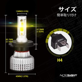 NOVSIGHT LED Headlight, H4Hi/Lo LED Bulb, Yellow, High Performance Chip, Easy Installation, 10,000 LM (5000 LM x 2), 72 W (36 W x 2), Bright and High Brightness, Compatible with DC9-32V Cars, 3000K, 2 Year Seller Warranty (Yellow, 2 Pieces)