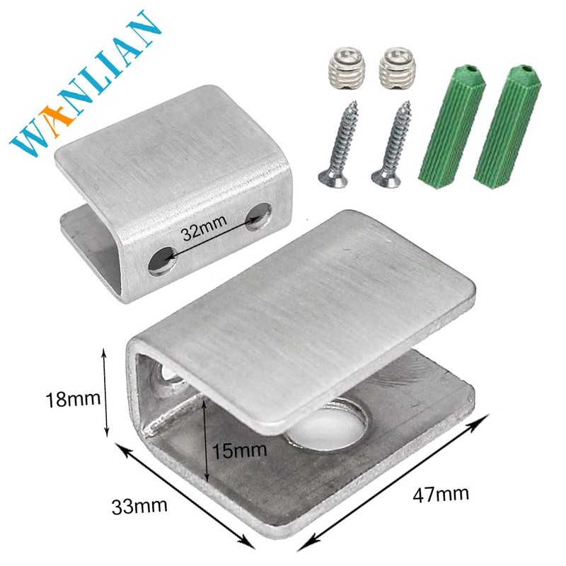 WANLIAN 8 Pcs Brushed Clamp Wall Mounted Glass Shelf Brackets
