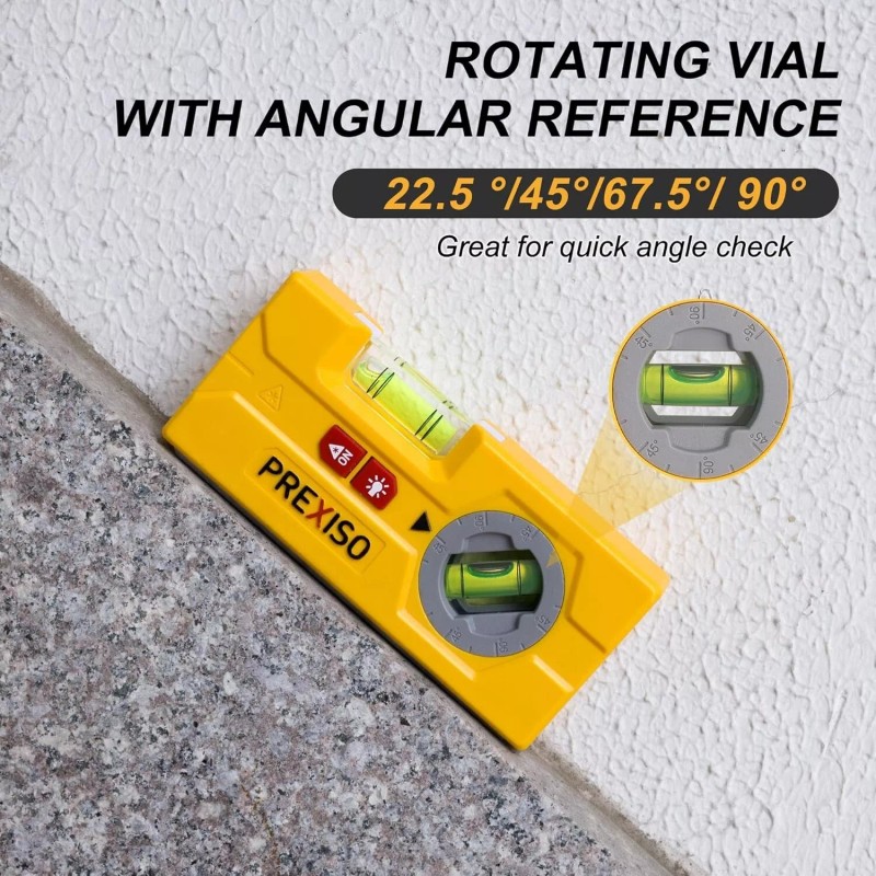 PREXISO 2-in-1 Line Laser Level -Mini Torpedo Level w/Light 3-3/4