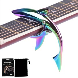 Kaselin One-Touch Shark Shape Pick, Guitar Capotas, Electric Guitar, Capotasto, Ukulele, Capo, High Quality Zinc Alloy, Strong Strings Hold (Colorful)