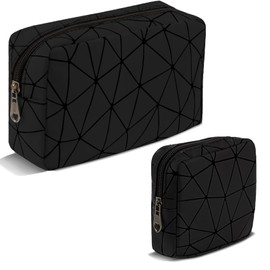 Bisanzoya 2 PCS Makeup Bag Set, Portable Small Make up Bag for Purse, Travel Cosmetic Pouch for Girls Women (Large & Small Black)