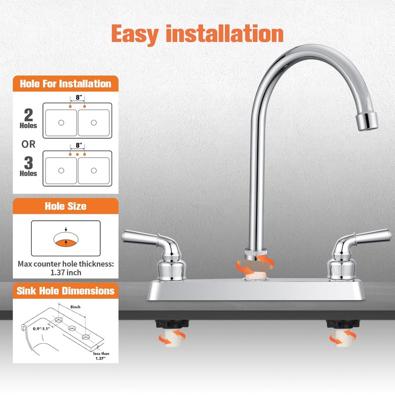 ABS Kitchen Faucet 8" Main Body,Non-Metallic RV Kitchen Faucet 360°