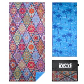 TMEOG Microfibre Beach Towels 180x80cm Extra Large Quick Dry Sand Free Beach Towel for Adults Compact Thin Travel Towel Women Men Lightweight Swim Pool Yoga Towel with Bag(Bohemian)