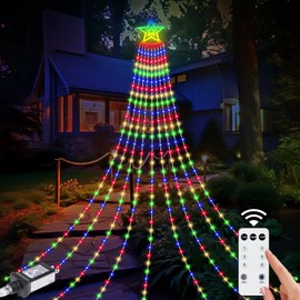 Christmas Decorations Waterfall Lights Outdoor, 23 FT 807 LED Christmas Star String Light wth 8 Modes Plug in, Remote Control Hanging Tree Lights for Holiday Xmas Tree Patio Yard Decor, Multicolor