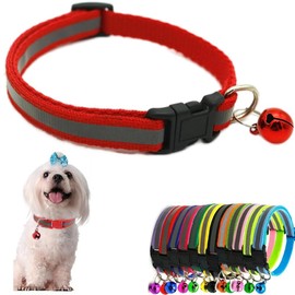 Red Cat Collar with Bell, Reflective XS Dog Collars Soft Adjustable Buckle for XXS XSmall Extra Small Puppy Female Male Tiny Pets Dogs Boy Girl Kitten Yorkie Chihuahua X-Small