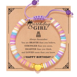 TOLOWOBK Birthday Gifts for 6-16 Year Old Girls Clay Bead Bracelet for Teenage Girls Heart Bracelet with Message Card for Teen Girl Happy Birthday Gifts for Daughter Granddaughter Sister Niece