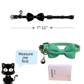 Bow Tie Cat Collar Breakaway with Bell Safety, Removable Bowtie, Adjustable Kitten Collars for Girl Boy Kitty Small Pets, 7"-11" Dark Green