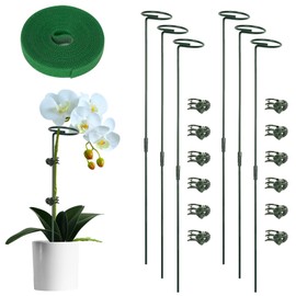 Loongesho 6 Packs Sticks for Plants Support, Two Sizes (12 or 24 Inches) Single Team Flower Long Plant Sticks, 0.18 inch Thicker Support Stakes with Plant Ties and 12 Pcs Plant Clips for Flowers
