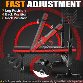 OPPSDECOR 6 in 1 660lbs Weight Bench with Leg Extension and Leg Curl, Foldable Bench Press Set and Squat Barbell Rack with Preacher Curl, Adjustable Workout Bench for Home Gym Strength Training PXZXYX1