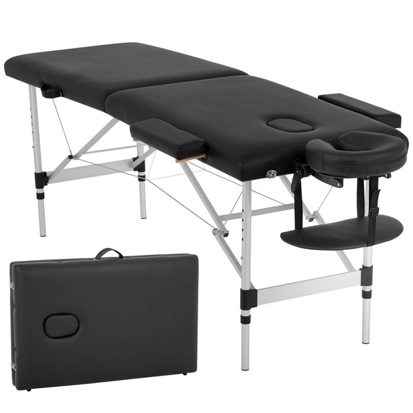 Massage Table Massage Bed Spa Bed 73 Inch Aluminium Massage Table W/Face Cradle Carry Case Height Adjustable 2 Fold Portable Facial Salon Tattoo Bed (Black)