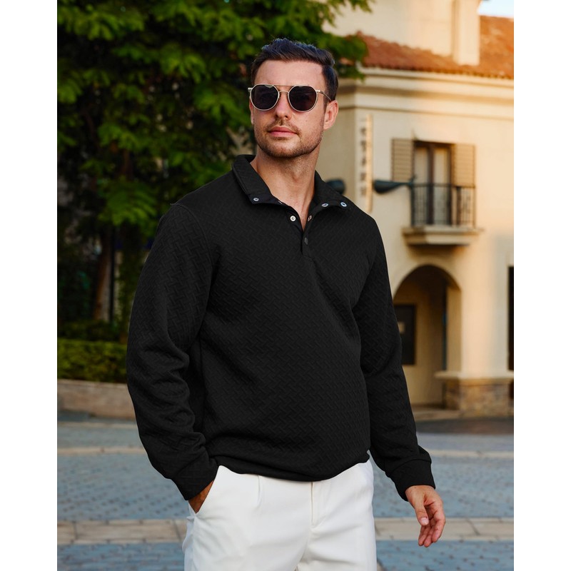 Lexiart Mens Fashion Quilted Long Sleeve Sweatshirts Thermal Stand Collar