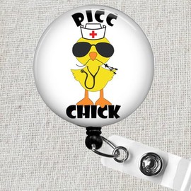 PICC Chick Nurse Badge Reel, ICU Nurse Badge Holder, IV Team Badge Reel, ER Nurse ID Badge Holder, Oncology Nurse Gift, Cute Retractable ID Holder for Healthcare Professionals