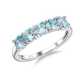 DAYBYDAY Aquamarine Birthstone Ring Non Tarnish Sterling Silver Womens Rings with Gem Stones Light Blue Eternity Anniversary Rings for Wife Size 10