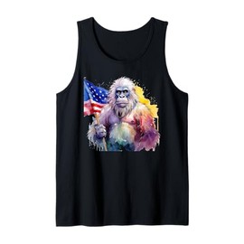 Bigfoot Watercolor Artwork American Flag 4th Of July Art USA Tank Top