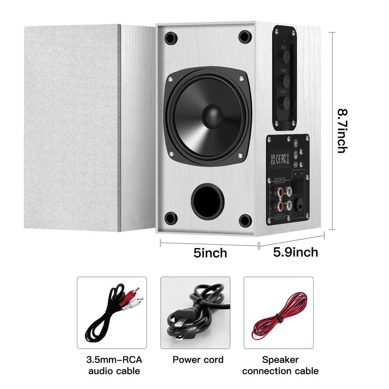 Elimavi 30W X 2 Powered Bookshelf Speakers - 3.5-RCA Input