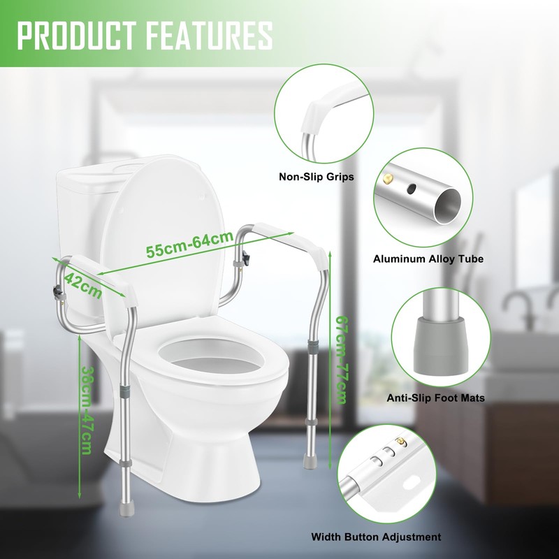 ZOLIQUEX Toilet Safety Rail for Seniors with 2 Reinforced Nuts,