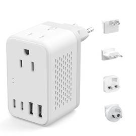 2000W 220V to 110V Voltage Converter US to Europe, Power Converter with Type C, A, G, I Plugs, 2 USB C & 2 USB A Ports, European Travel Converter for Hair Dryer, Curling Iron, Straightener, Chargers