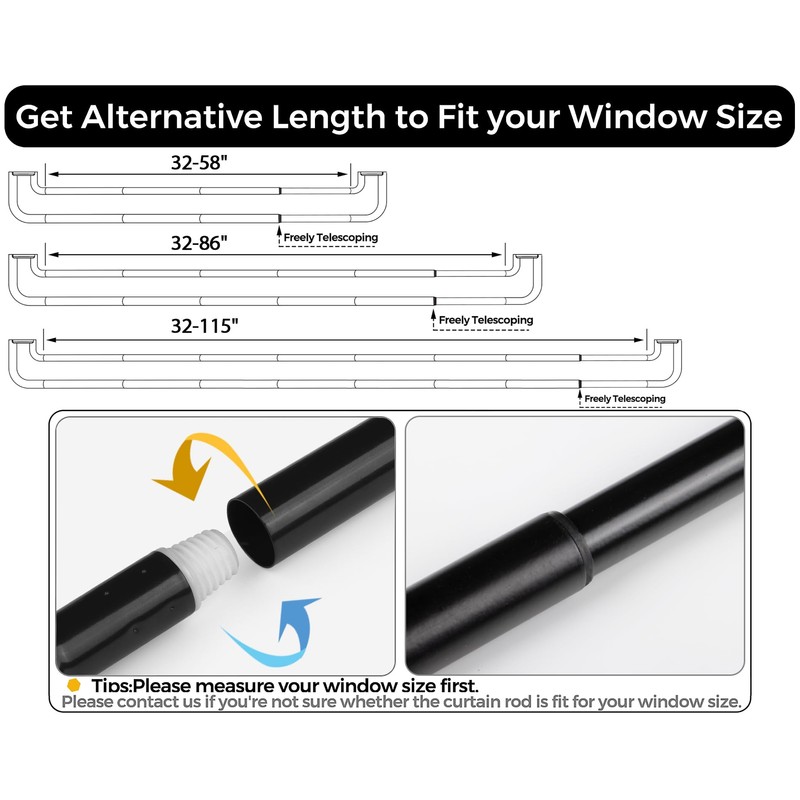 2 Pack Black Wrap Around Double Curtain Rods Set, USFOOK