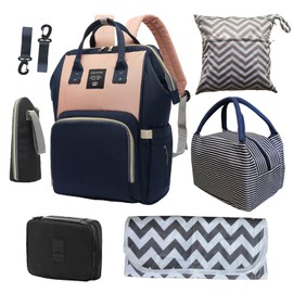 ERGO QUEEN Backpack Diaper Bag with Changing Station, Multi function Boys Girls Baby Backpack for Mom Dad, Unisex Travel Essentials Tote, Waterproof Wet Dry Bags, Baby Nursing Organizer Pouches, Navy