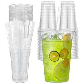 Artpreti 25 Sets 20 oz Clear Plastic Cups with Lids and STRAWS, Disposable Cups for Iced Coffee, Smoothie, Milkshake, Cold Drinks