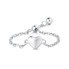 CYCUFF Sterling Silver Ring for Women, Open Twist Adjustable Stacking Ring Gift (Rubber Stopper Adjustable Chain Length Size Heart)