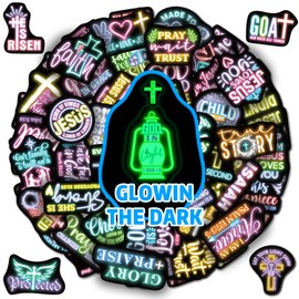 70 Pcs Glow in The Dark Neon Christian Bible Kids Stickers, Jesus Christ Faith Vinyl Waterproof Water Bottle Decals, Teens Adults Religious Christianity Christmas Thanksgiving Decor