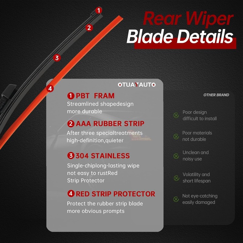 OTUAYAUTO Rear Windshield Wiper Arm Blade Set - Replacement for