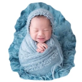 Accesorios de fotografía para bebé, gorro de encaje con manta para recién nacido, conjunto de fotos de princesa, sombrero de envoltura (azul)