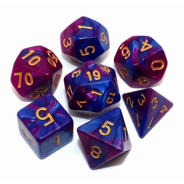 CREEBUY 7Pcs Blue Purple DND Dice Set RPG Polyhedral Dice