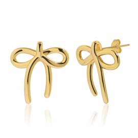 Meissa Bow Earrings for Women Girls 925 Sterling Silver Ribbon Knot Stud Earrings Trendy Cute Gold Bow Earrings Christmas Gifts, Gold