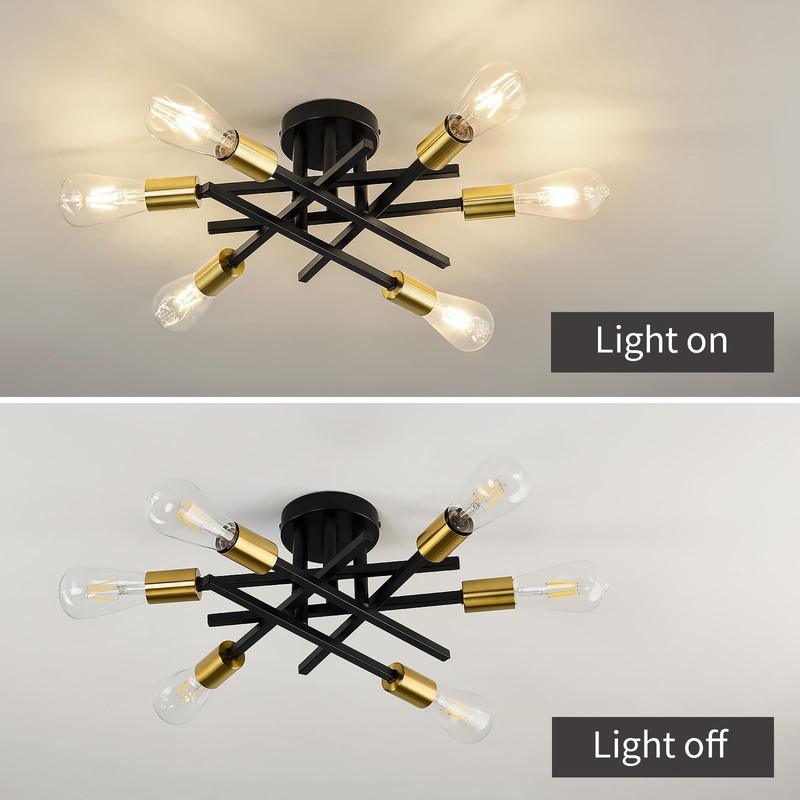 6-Lights Sputnik Semi Flush Mount Ceiling Light Fixture Modern Metal