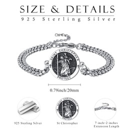 St Christopher Necklace for Men, St Christopher/Jesus Necklace 925 Sterling Silver Antiqued Religious Pendant Men Necklaces Talisman Jewellery Christening Graduation Gifts (St Christopher Bracelet)