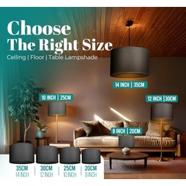 GIGGI Fabric Lamp Shades, 12" Black Light Shade, Modern Lampshades for Ceiling Lights, Table Lamps and Floor Lamps, Easy Fit Pendant Light Shades Ceiling for Living Room, Bedroom, Kitchen, Hallway