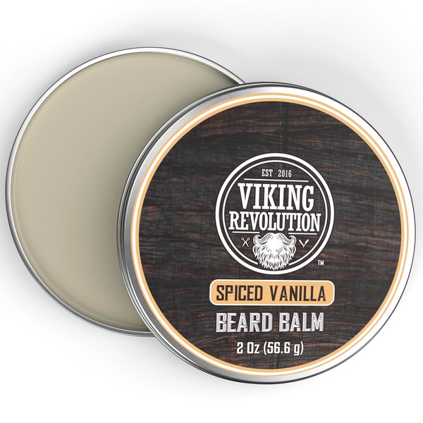 Viking Revolution Spiced Vanilla Beard Balm for Men - Beard Butter for Men with Argan Oil and Jojoba Oil - Beard Softener and Beard Moisturizer for Men Beard Styling Balm (1 Pack, 2oz)