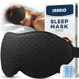 INNELO 3D Sleep Mask for Men Women, 2025 Pages Improved Eye Mask for Side Sleepers, 100% Light Blocking Ergonomic Sleeping Glasses, with Comfortable Pressureless Eye Sockets for Travel, Black