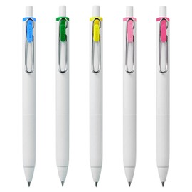 Uni-Ball UMN-S-05 Gel Rollerball Pen 0.5mm Tip White Barrel Sky Blue Green Yellow Light Pink Pink Pack of 5