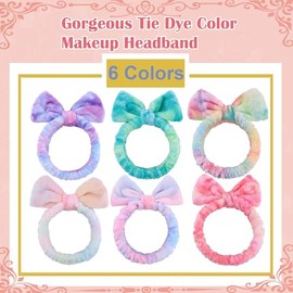 WSYUB Banda para el cabello de cuidado de la piel, 6 piezas, color tie dye, forro polar suave de coral, elástica, lavable, reutilizable, para mujeres,