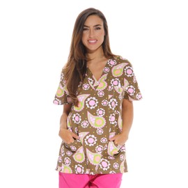 Just Love Women's Scrub Tops/Scrubs - Small - Brown Paisley