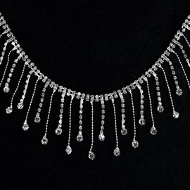180 cm Rhinestone Tassel Chain, Crystal Rhinestone Ribbon Silver, Diamond Fringe Ribbon, Crystal Tassel for Sewing, DIY, Bag, Clothing, Wedding Dress, Decoration, Crafts (Round Diamonds)